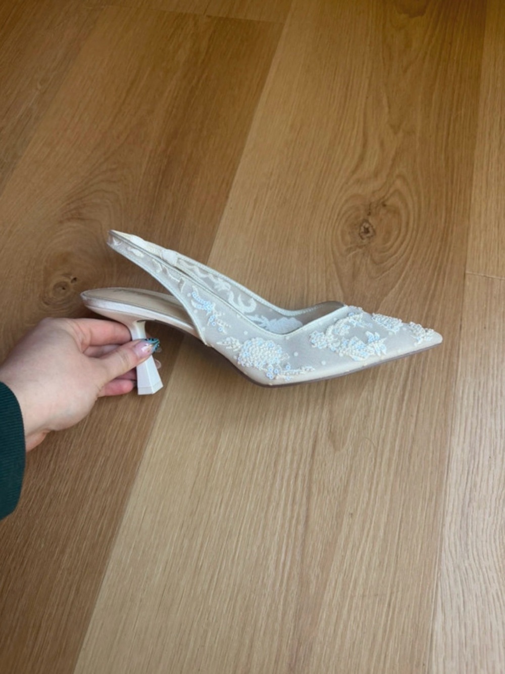 Betsey Johnson Ivory Beaded Pointed-Toe Slingback Heels - Picture 2 of 12